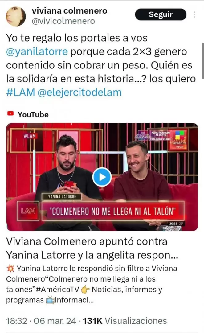 Viviana Colmenero asegur que Yanina Latorre es famosa gracias a ella.