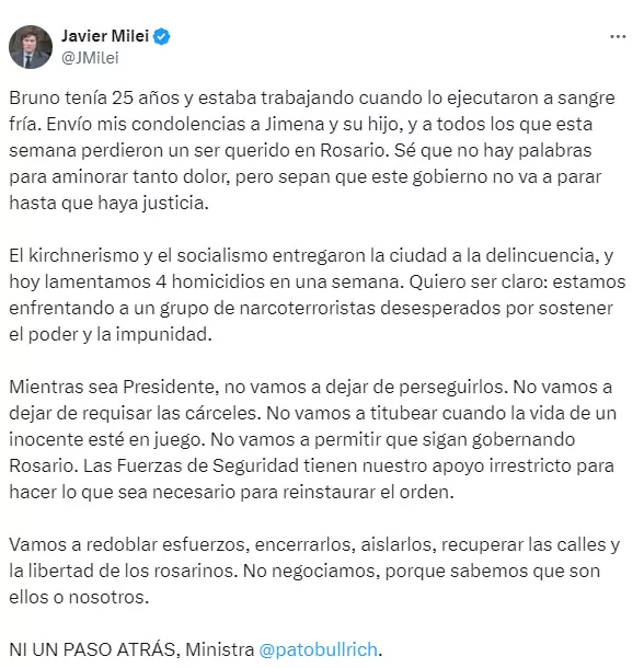 El descargo de Milei tras el crimen del playero.