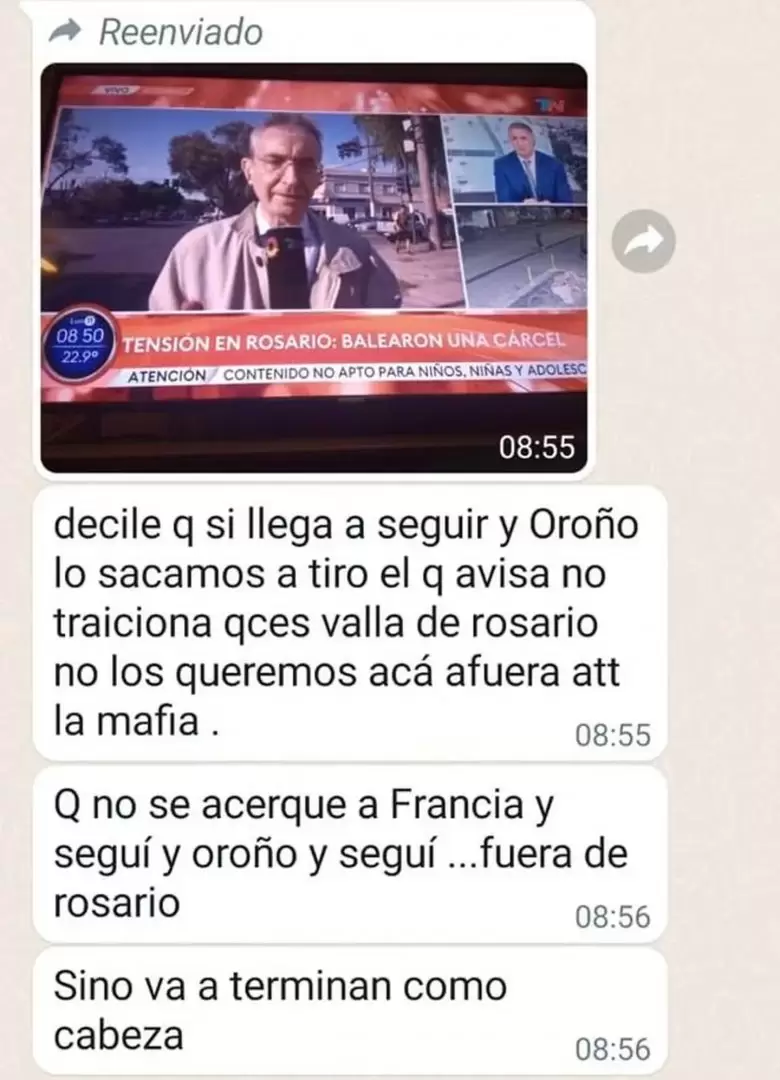 Las amenazas narco que recibi Sebastin Domenech en su telfono en Rosario, que apuntaron contra Nelson Castro.