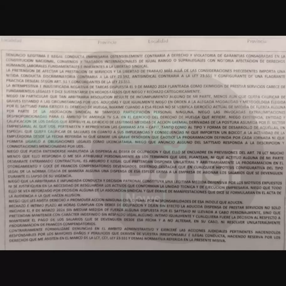 La carta documento con la que los trabajadores le respondieron a la empresa.