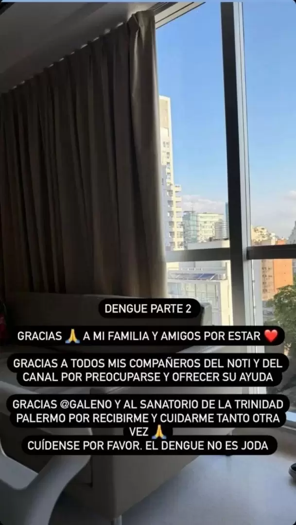 La historia que subi a sus redes sociales Roxy Vzquez tras su segunda internacin por Dengue.