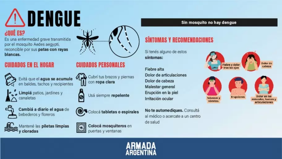 Recomendaciones sobre el dengue. (Fuente: Armada Argentina)