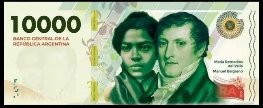 Nuevo billete de 10 mil pesos: Mara Remedios del Valle junto a Manuel Belgrano