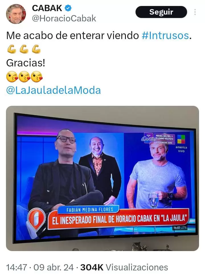 Horacio Cabak confirm que se enter a travs de la televisin que no formara ms parte del programa de moda.