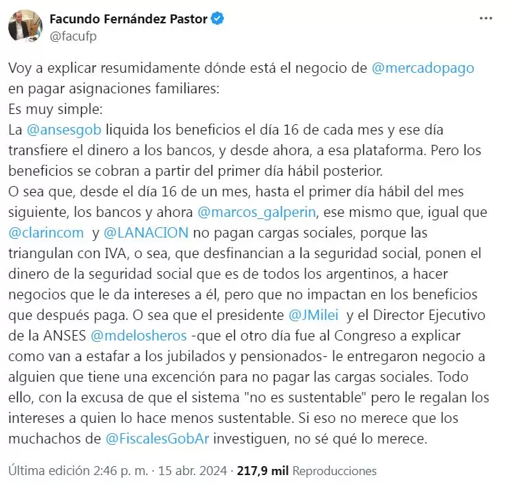 el Tweet de Facundo Fernndez Pastor