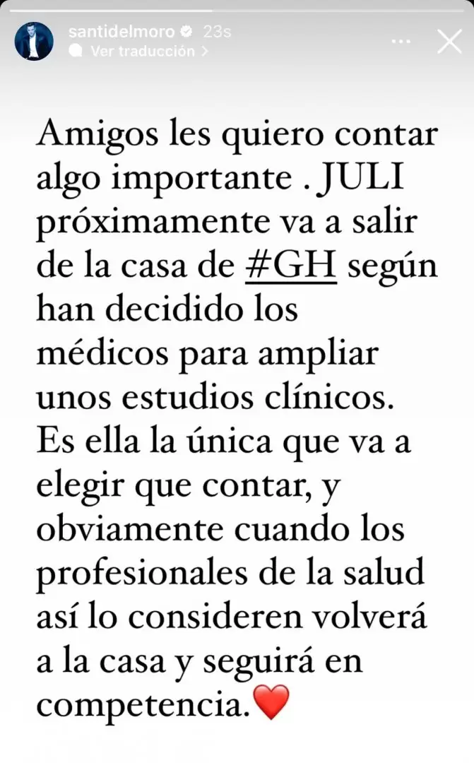 Santiago Del Moro comunic sobre la salud de Furia dentro de la casa.