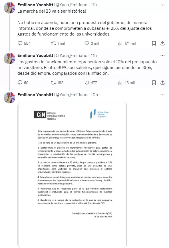 El vicerrector de la Universidad de Buenos Aires (UBA), Emiliano Yacobitti, aclar que solo se trat de "una propuesta de manera informal".