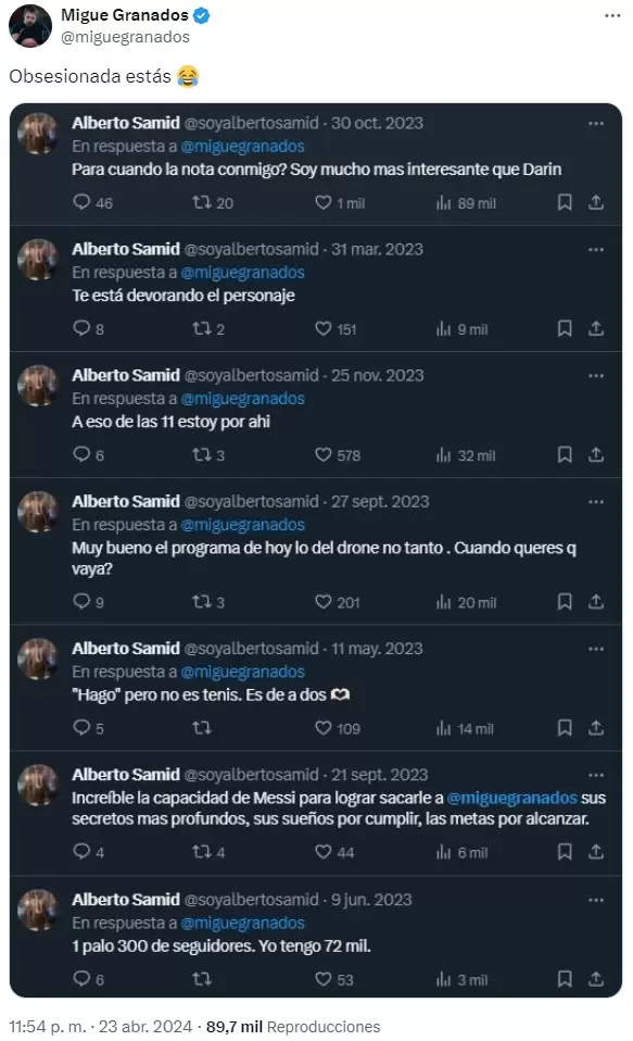 Migue Granados expuso la obsesin de Alberto Samid con l en las redes sociales.