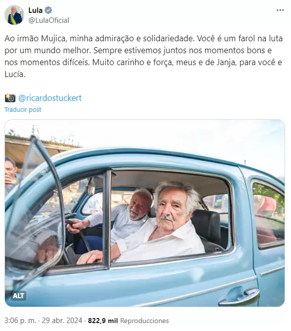 El posteo de Lula al enterarse de la enfermedad de Mujica.