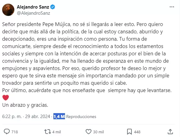 La dedicatoria de Sanz a Mujica.