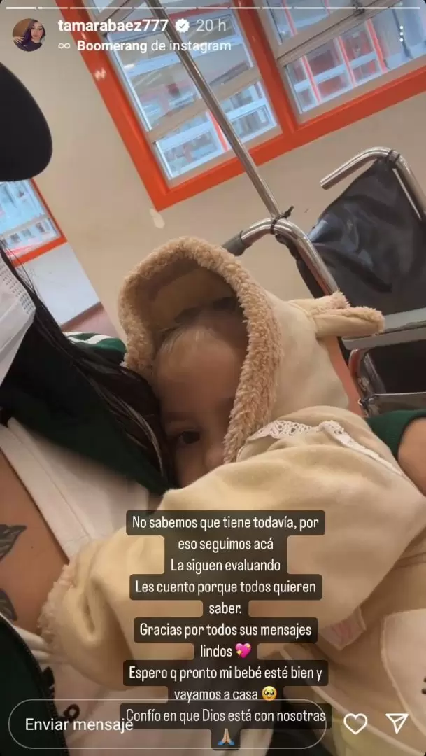 Tamara Bez public una imagen dando un breve informe sobre el cuadro de salud de su hija.