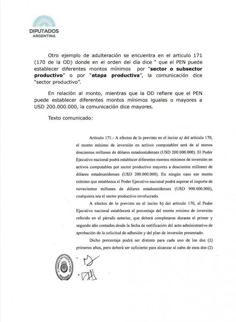 Unin por la Patria denunci que el texto de la Ley Bases que lleg al Senado es distinto