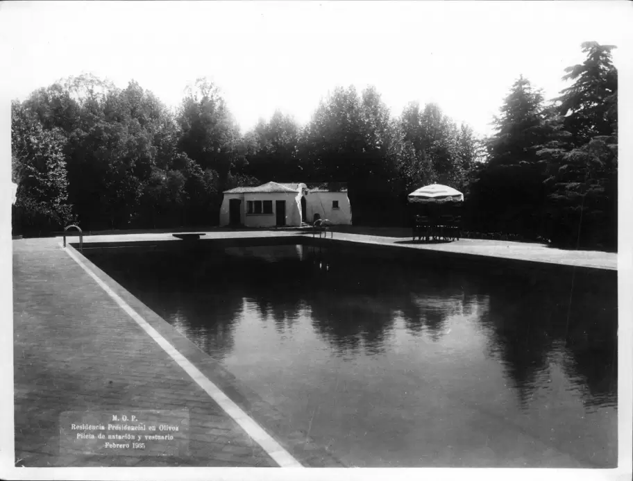 Una foto histrica y de archivo de la pileta de la Quinta de Olivos.