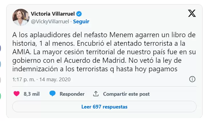 Los tweets de Villarruel contra Menem parte I