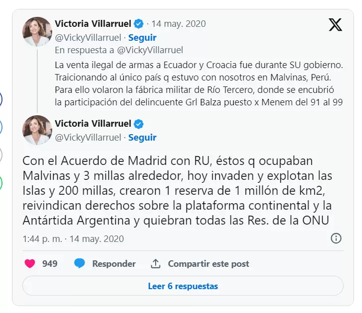 Los tweets de Villarruel contra Menem parte II