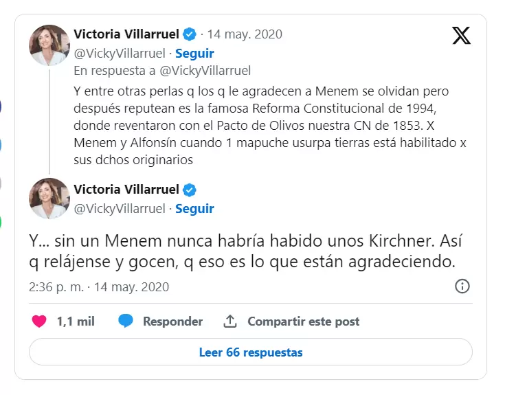 Los tweets de Villarruel contra Menem parte III
