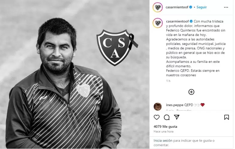 Sarmiento confirm el fallecimiento de Flavio Quinteros.