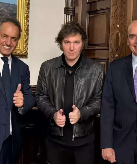 Daniel Scioli, Javier Milei y Guillermo Francos