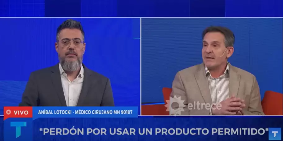 Rolando Barbano de un lado y Anbal Lotocki del otro, en su entrevista en Telenoche antes de que fallezca Silvina Luna