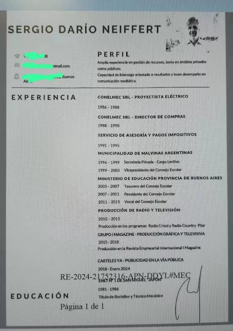 Creer o reventar, este es el CV de Sergio Neiffert