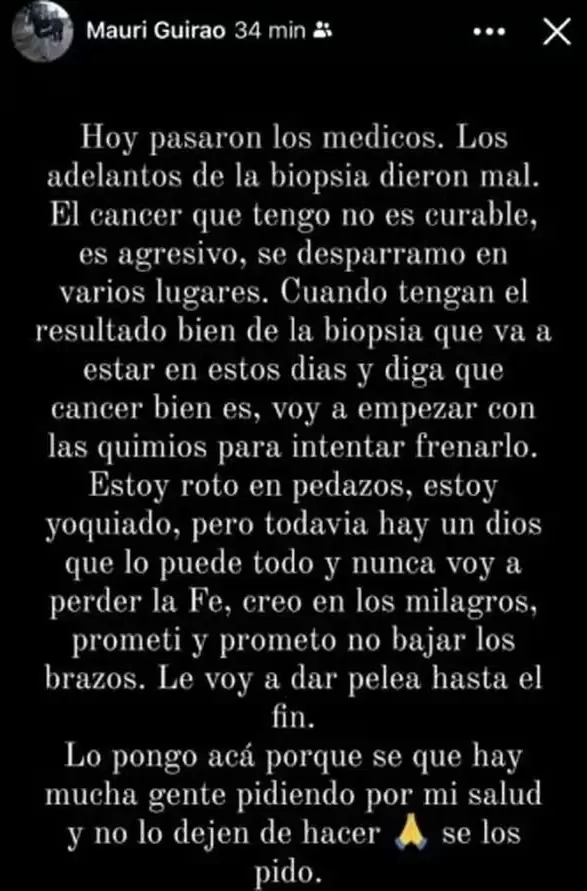 El mensaje ms duro que dej el ex GH Mauricio Guirao en su pelea contra el cncer.