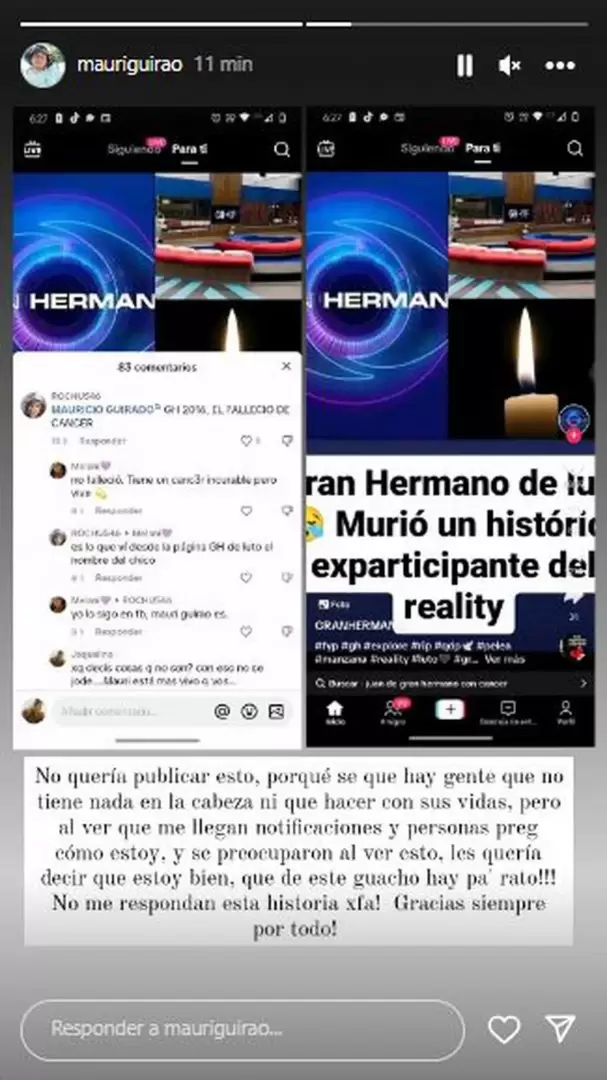 As desminti su propia muerte el ex GH Mauri Guirao.