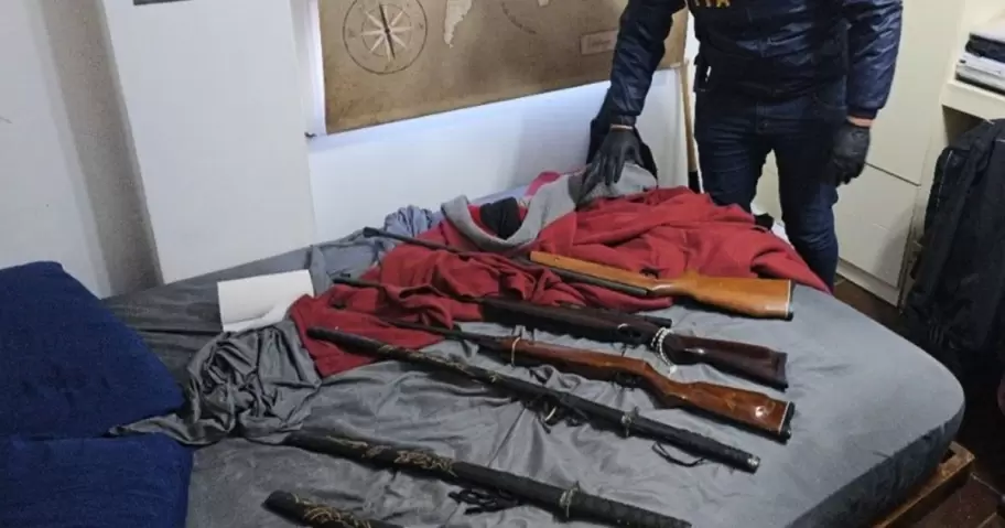 Las katanas y las armas largas que encontraron en la casa del "nazi samurai" de Parque Avellaneda.