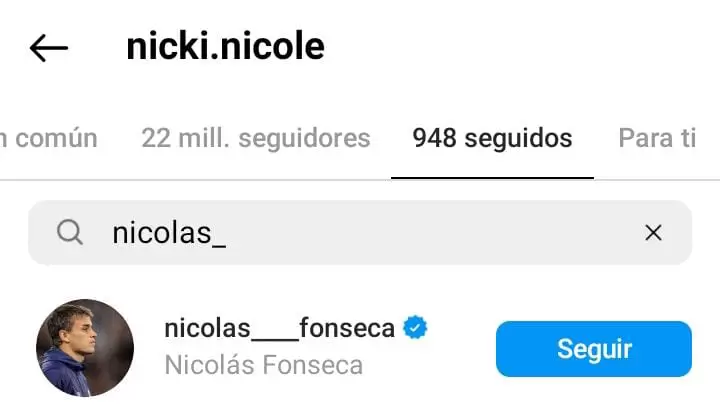 Nicols Fonseca sigue a Nicki Nicole en redes.