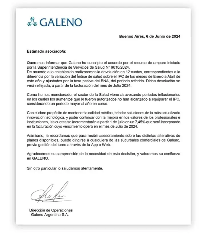 El comunicado de Galeno