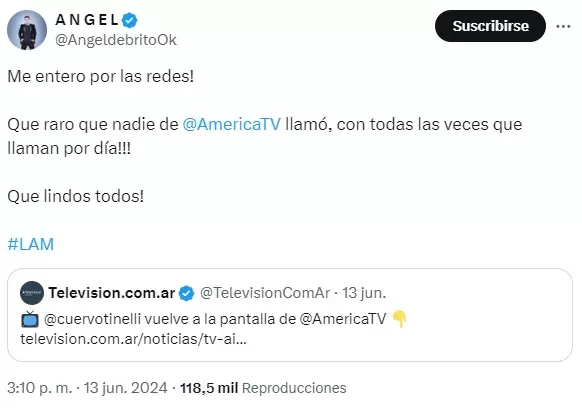 El enojo de ngel de Brito con Amrica TV y Marcelo Tinelli, por la entrevista a Lionel Messi que le quitar media hora a su LAM.