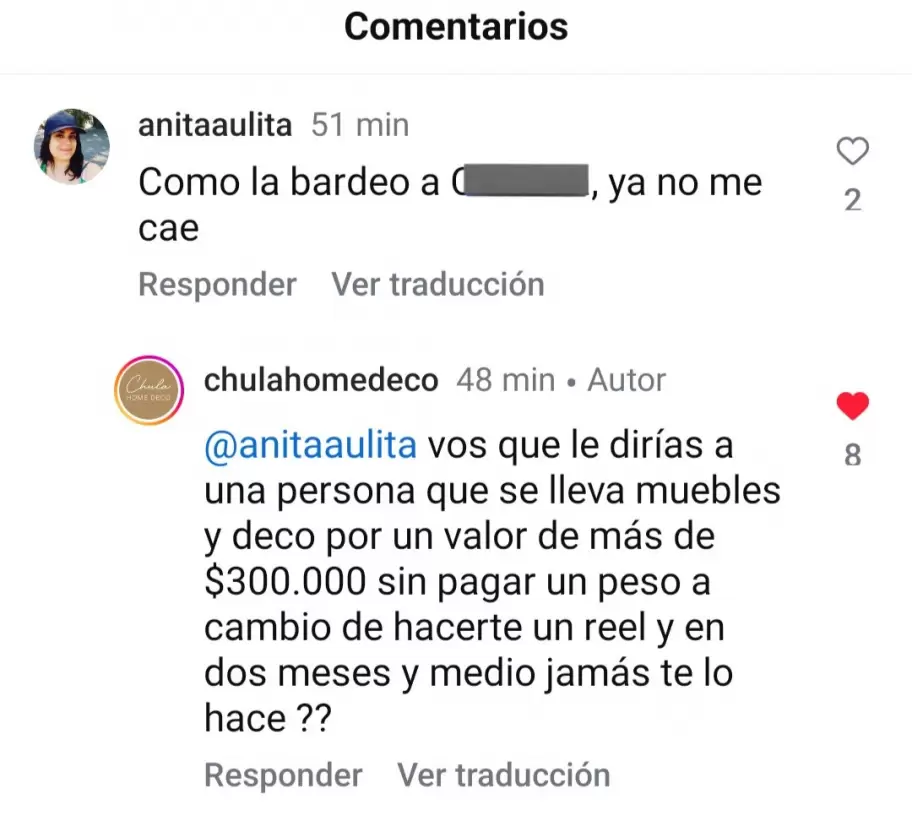 As le respondi Carla "Chula" De Stefano a una fan de Catalina Gorostidi sobre la acusacin de estafa.