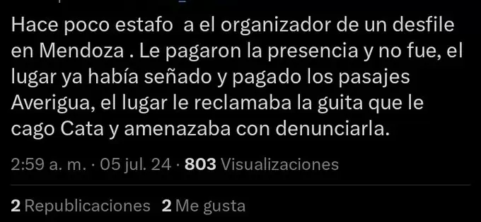 Catalina Gorostidi y la acusacin de que se qued con plata de una presencia que no hizo.