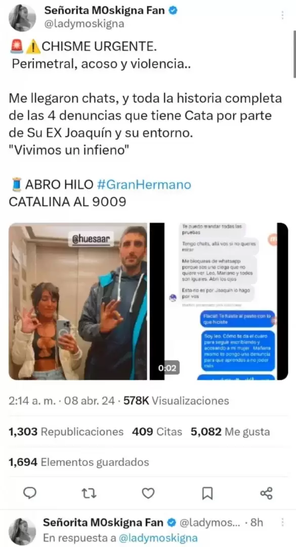 El tuitero @ladymoskigna y el hilo sobre la relacin txica de Catalina Gorostidi con su ex novio rugbier.