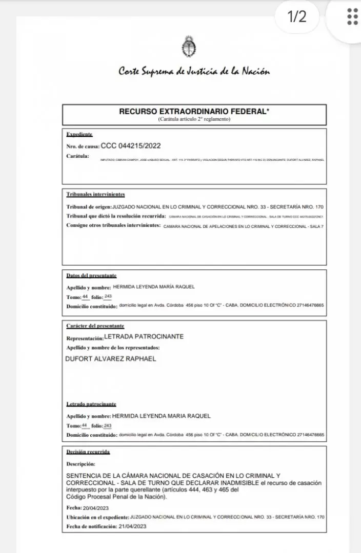 La causa contra Cibrin est abierta