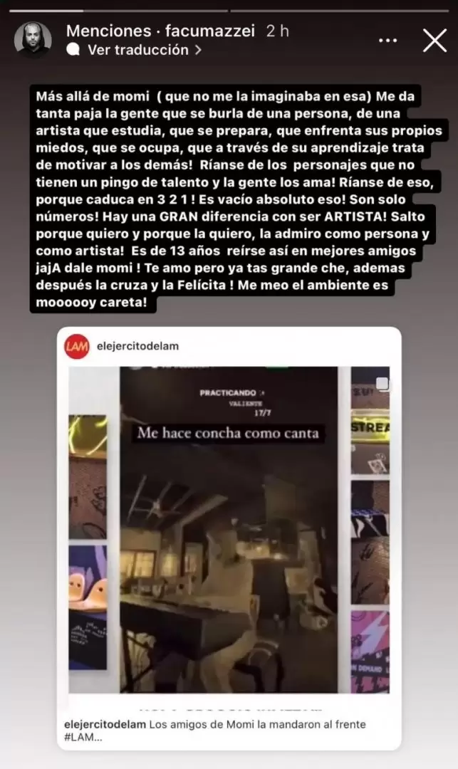 La reaccin de Facu Mazzei a las burlas a Flor Vigna