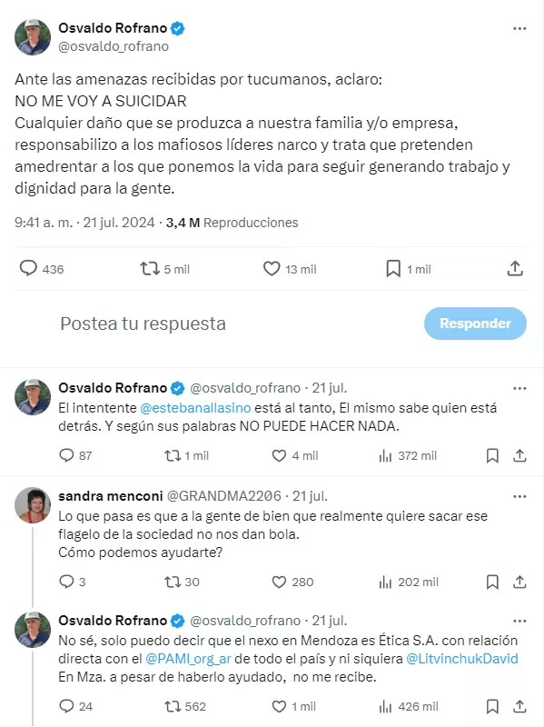 El empresario había denunciado amenazas en sus redes sociales