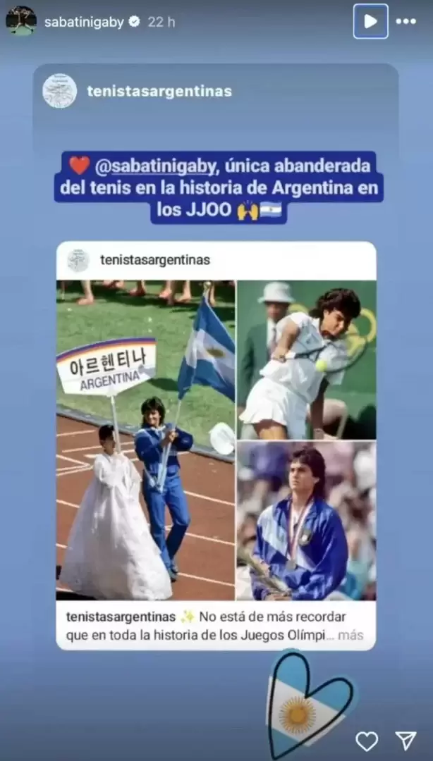 Los posteos de Gabriela Sabatini por los Juegos Olmpicos de Pars