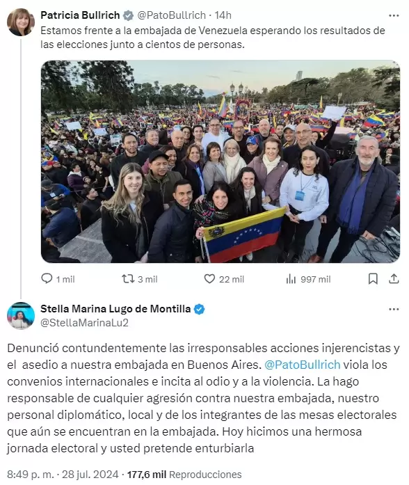 La denuncia de la embajadora Stella Marina Lugo de Montilla ante las manifestaciones frente a la Embajada de Venezuela en la Argentina.