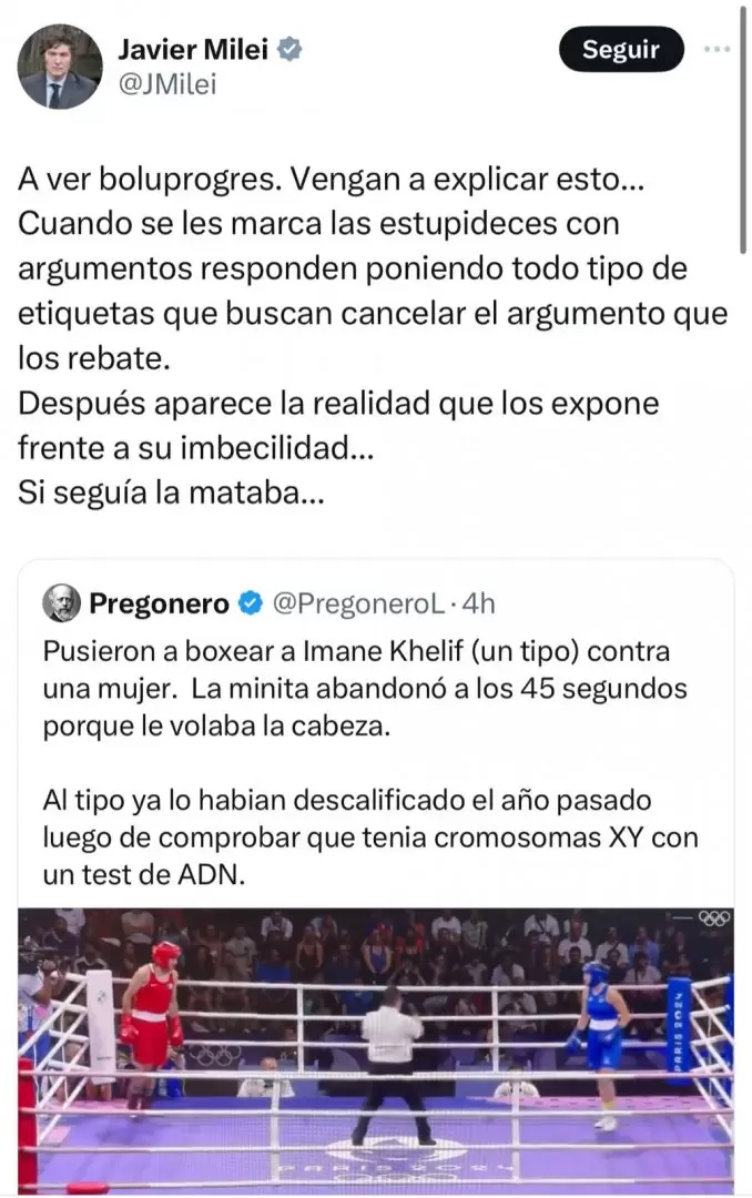 El tweet de de Javier Milei