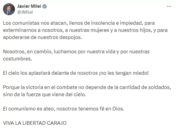 La respuesta de Javier Milei a los dichos de Maduro