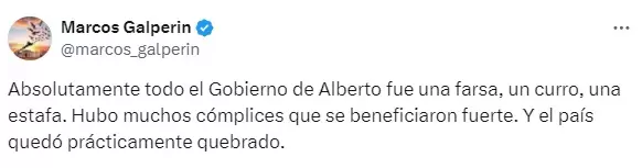 El dueo de Mercado Libre, Marcos Galpern, se posicion tras la denuncia de Fabiola Yez contra Alberto Fernndez.