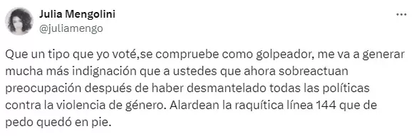 La publicacin de Julia Mengolini sobre la denuncia de Fabiola Yez contra Alberto Fernndez.