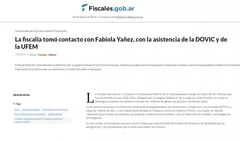 Fabiola Yaez ampliar la denuncia contra Alberto Fernndez