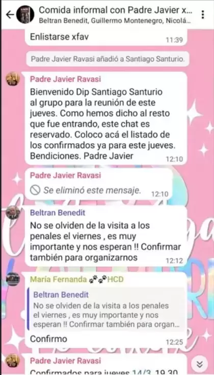 Chats filtrados antes de la visita de libertarios a genocidas