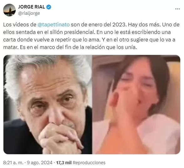 Jorge Rial revel nueva informacin sobre los videos que saldrn de Tamara Pettinato y Alberto Fernndez.