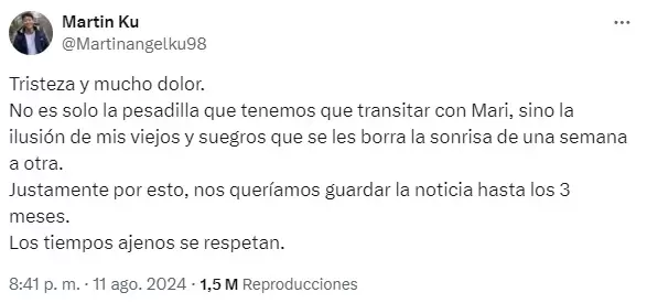 Martn "El Chino" Ku y la tristeza por tener que anunciar que el embarazo que atravesaba su novia Marisol se haba perdido.