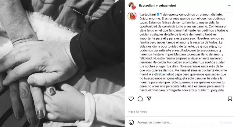 El posteo con el que Lizy Tagliani anunci que se agrand su familia