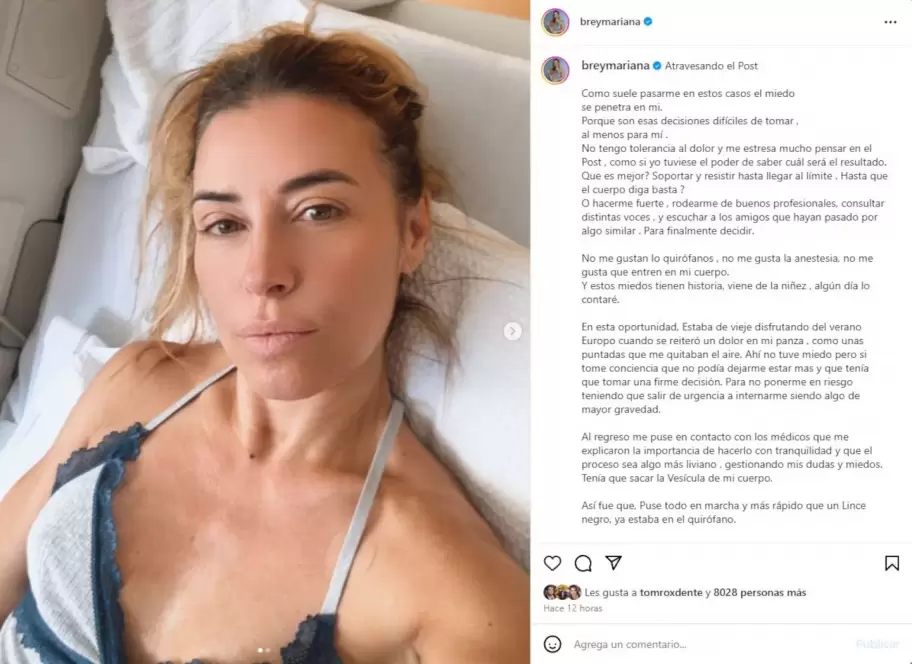 Mariana Brey y la publicacin que realiz tras ser operada de vescula.