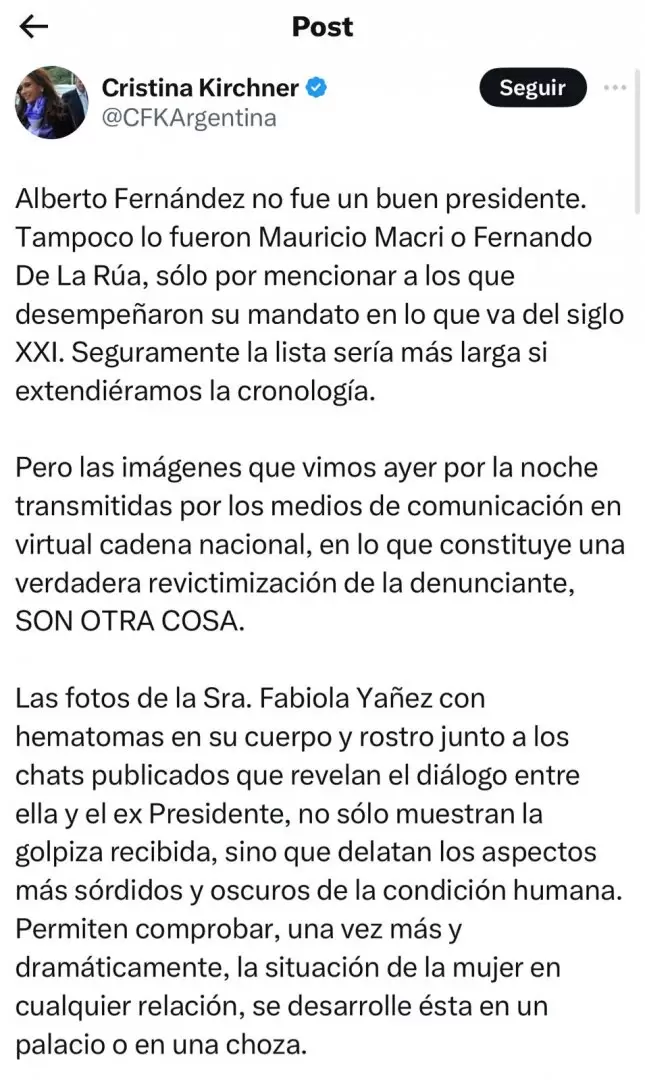 El tweet de Cristina Kirchner contra Alberto Fernndez