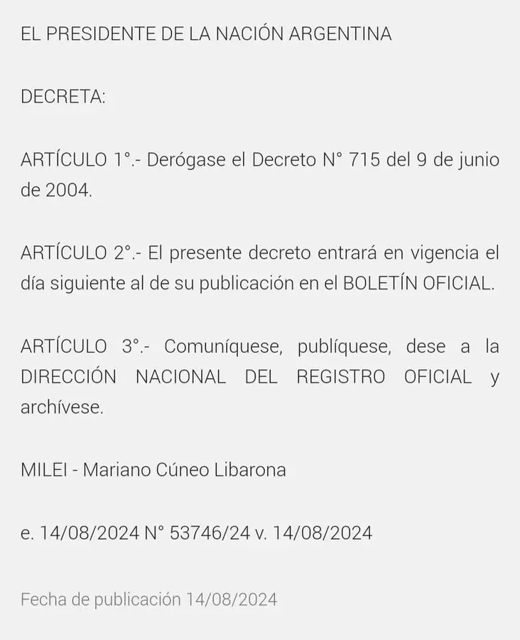 El decreto del Gobierno nacional que cierra la Comisin Nacional por el Derecho a la Identidad (CONADI).